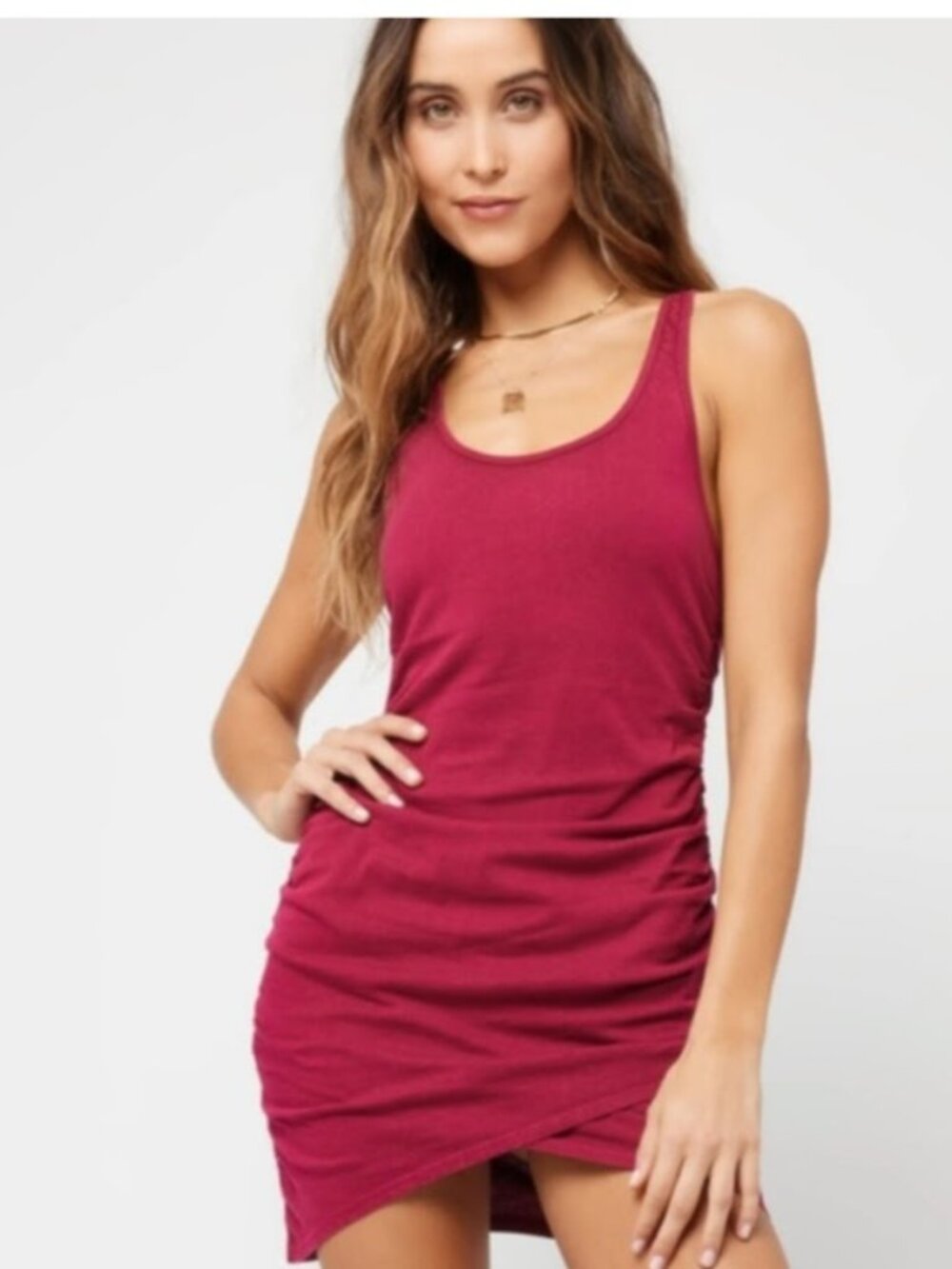 L*SPACE Wildwood Sleeveless Ruched Cotton Mini Dress Resortwear Beach Women's L